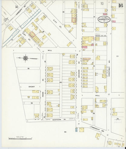 Sanborn Fire Insurance Map from Jeannette, Westmoreland County, Pennsylvania (1910), Sheet #0016 - Complete Map Set gallery image, historic Sanborn map, vintage wall art, Pennsylvania Pennsylvania