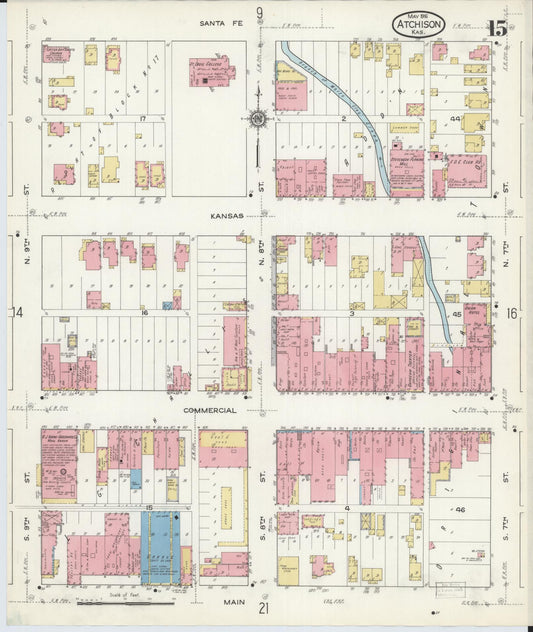 Sanborn Fire Insurance Map from Atchison, Atchison County, Kansas (1916), Sheet #0015 - Historic Sanborn Fire Insurance Map Print, vintage old map wall art, antique decor, genealogy gift, Kansas Kansas map