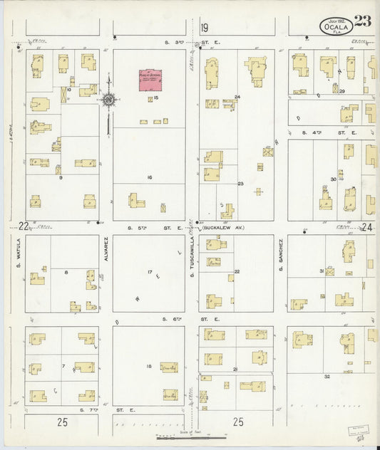 Sanborn Fire Insurance Map from Ocala, Marion County, Florida (1912), Sheet #0023 - Historic Sanborn Fire Insurance Map Print, vintage old map wall art, antique decor, genealogy gift, Florida Florida map