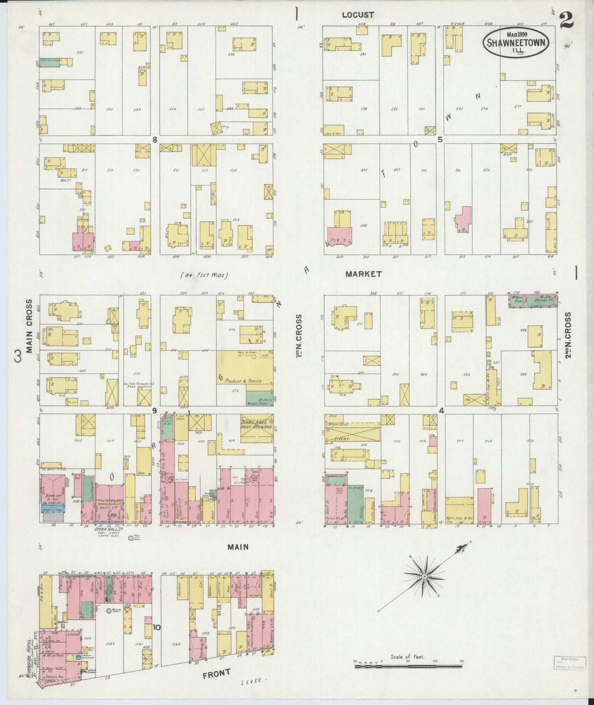 Sanborn Fire Insurance Map from Shawneetown, Gallatin County, Illinois (1899), Sheet #0002 - Historic Sanborn Fire Insurance Map Print, vintage old map wall art, antique decor, genealogy gift, Illinois Illinois map