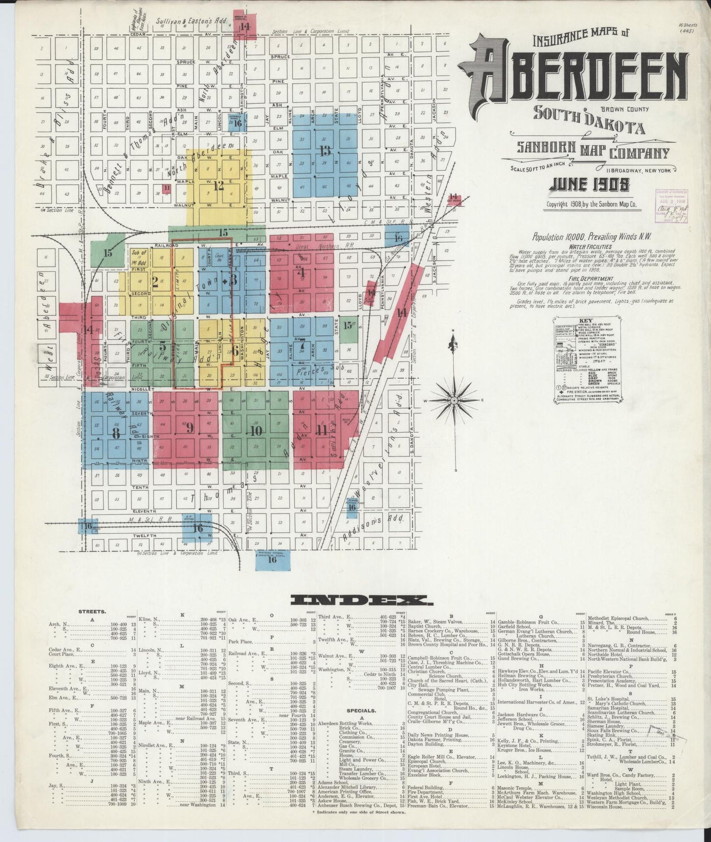 Sanborn Fire Insurance Map from Aberdeen, Brown County, South Dakota (1908), Sheet #0001 - Historic Sanborn Fire Insurance Map Print, vintage old map wall art, antique decor, genealogy gift, South Dakota South Dakota map