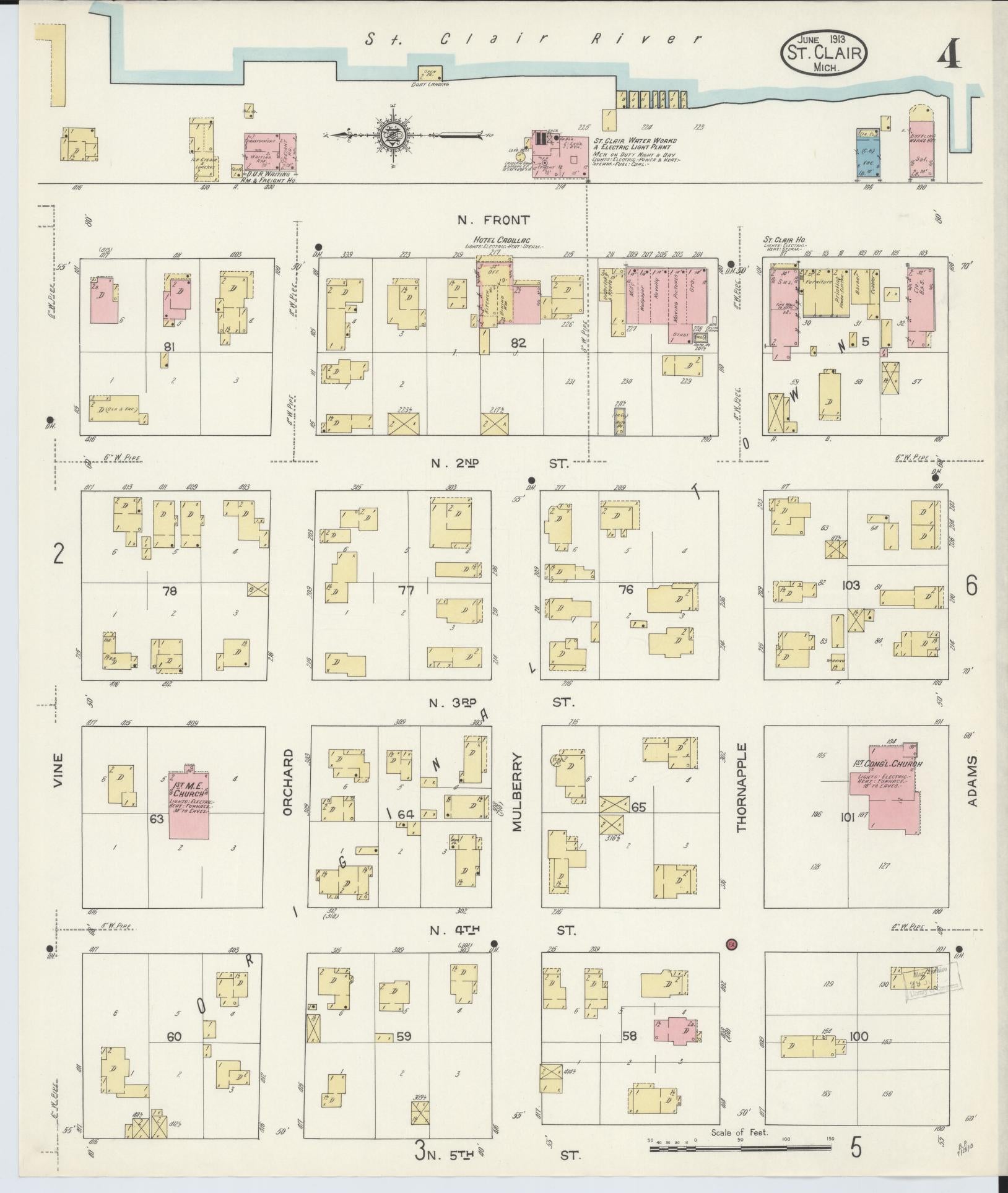 Sanborn Fire Insurance Map from Saint Clair, Saint Clair County, Michigan (1913), Sheet #0004 - Complete Map Set gallery image, historic Sanborn map, vintage wall art, Michigan Michigan