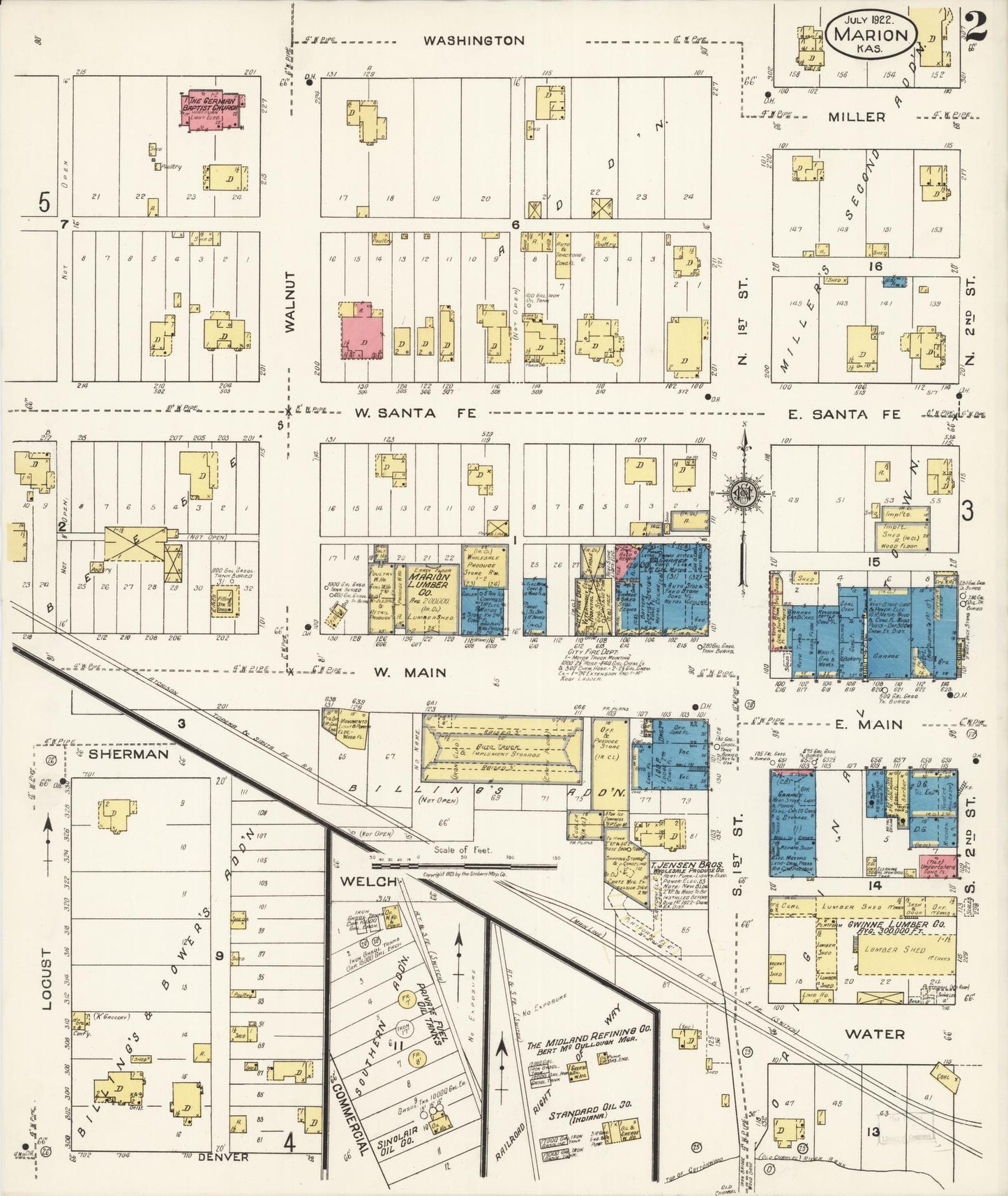 Sanborn Fire Insurance Map from Marion, Marion County, Kansas (1922), Sheet #0002 - Complete Map Set gallery image, historic Sanborn map, vintage wall art, Kansas Kansas