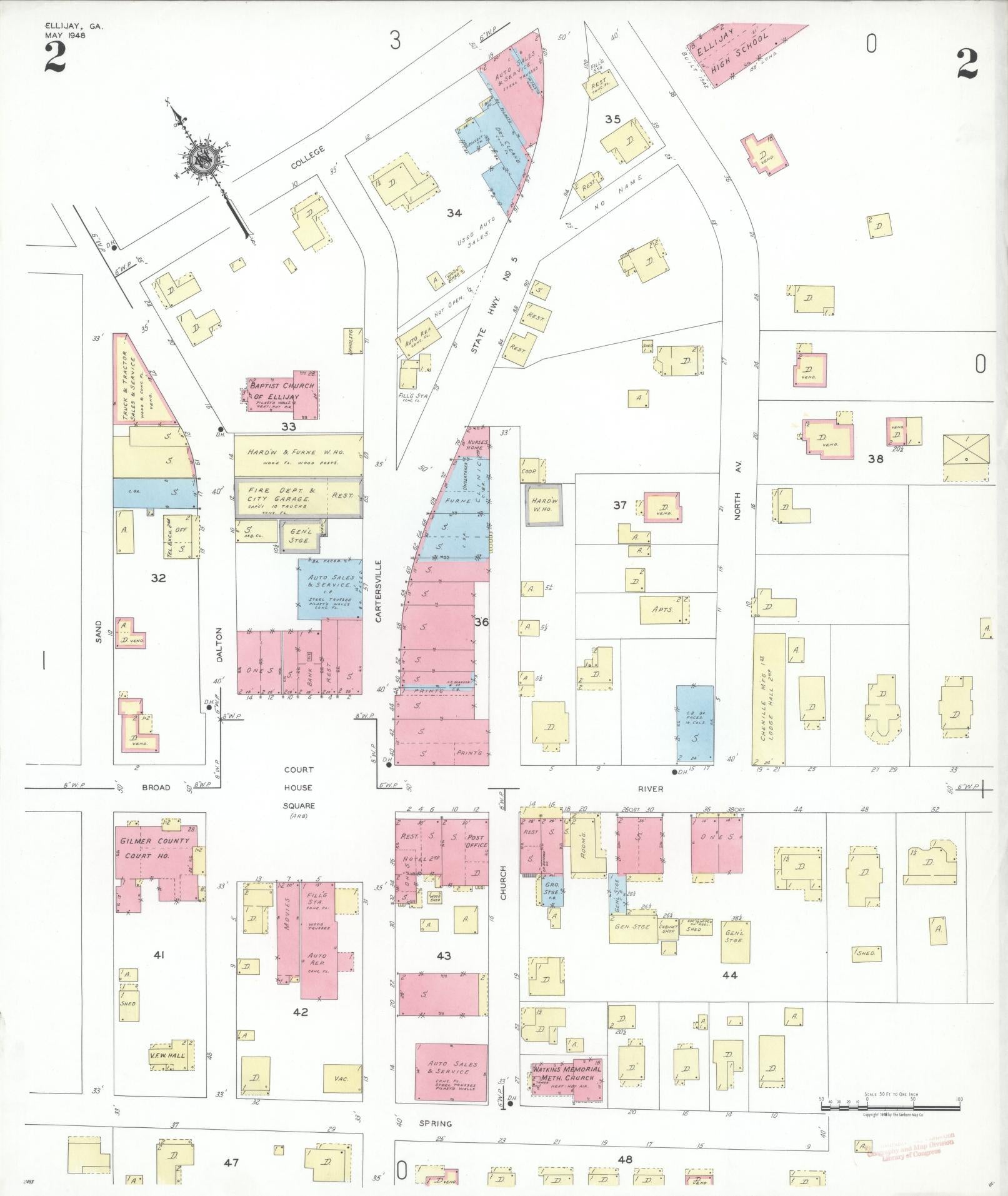 Sanborn Fire Insurance Map from Ellijay, Gilmer County, Georgia (1948), Sheet #0002 - Historic Sanborn Fire Insurance Map Print, vintage old map wall art, antique decor, genealogy gift, Georgia Georgia map