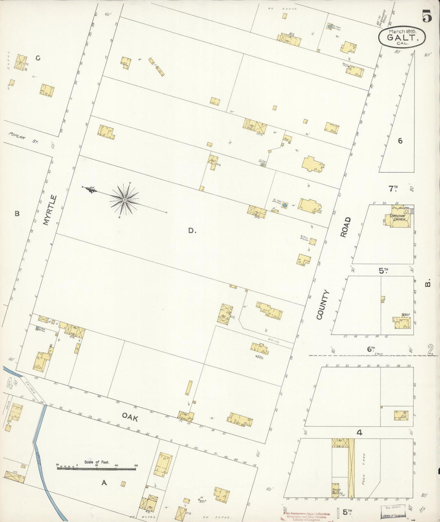 Sanborn Fire Insurance Map from Galt, Sacramento County, California (1895), Sheet #0005 - Historic Sanborn Fire Insurance Map Print, vintage old map wall art, antique decor, genealogy gift, California California map