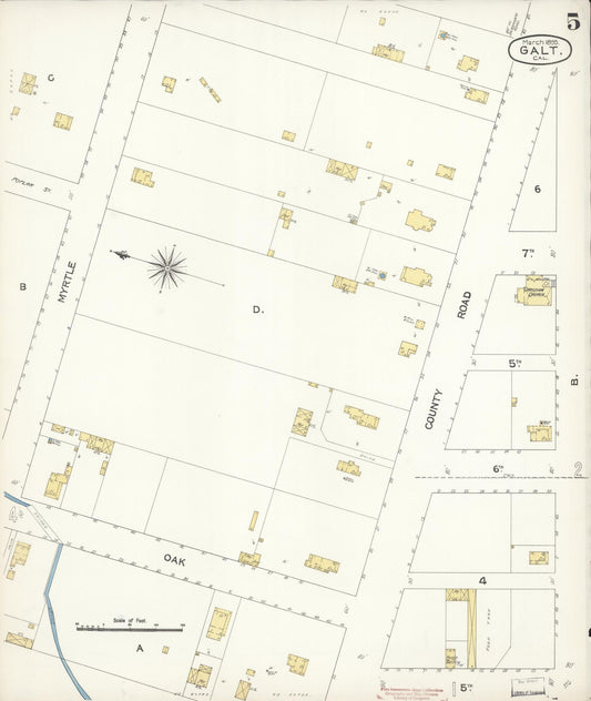 Sanborn Fire Insurance Map from Galt, Sacramento County, California (1895), Sheet #0005 - Historic Sanborn Fire Insurance Map Print, vintage old map wall art, antique decor, genealogy gift, California California map