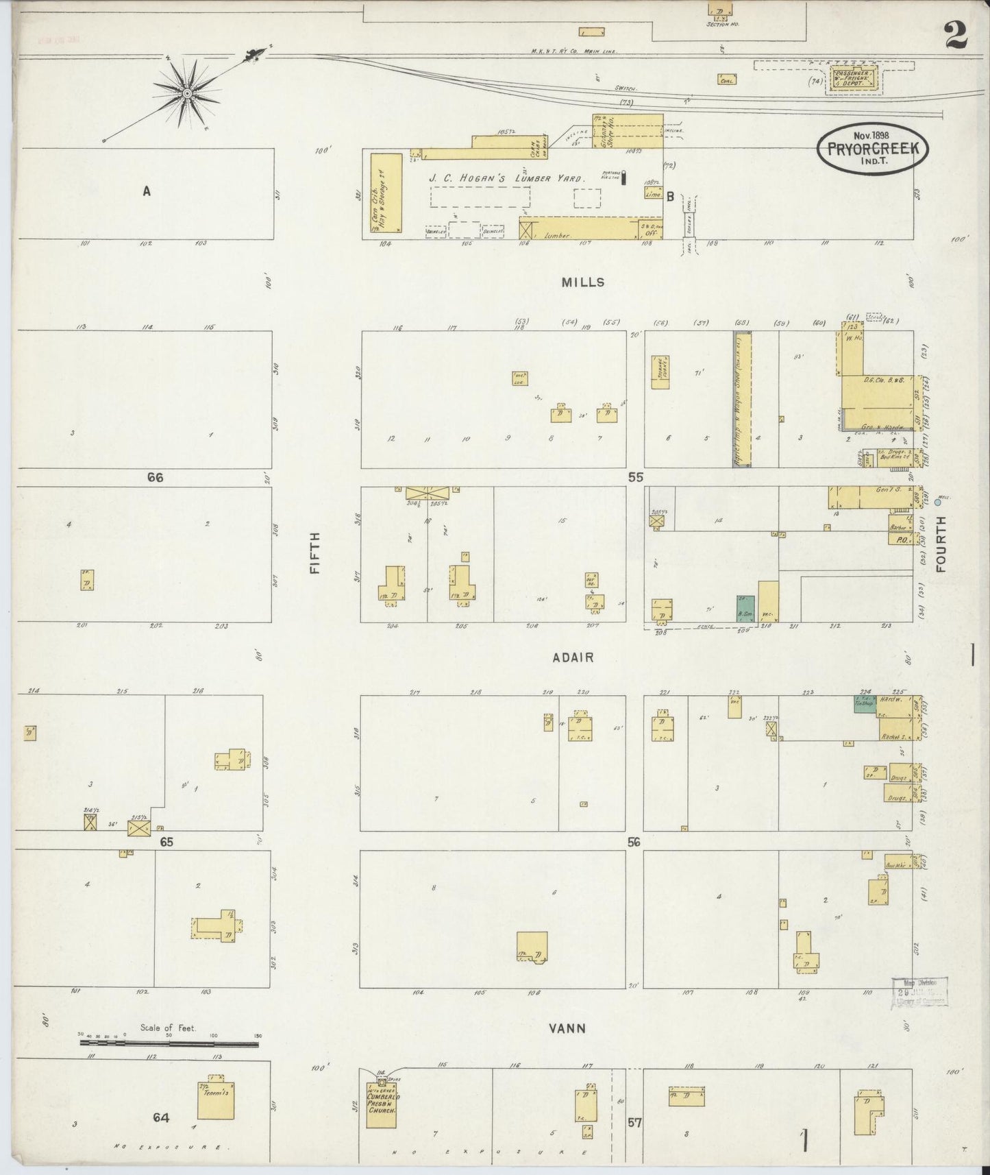 Sanborn Fire Insurance Map from Pryor Creek, Mayes County, Oklahoma (1898), Sheet #0002 - Historic Sanborn Fire Insurance Map Print, vintage old map wall art, antique decor, genealogy gift, Oklahoma Oklahoma map