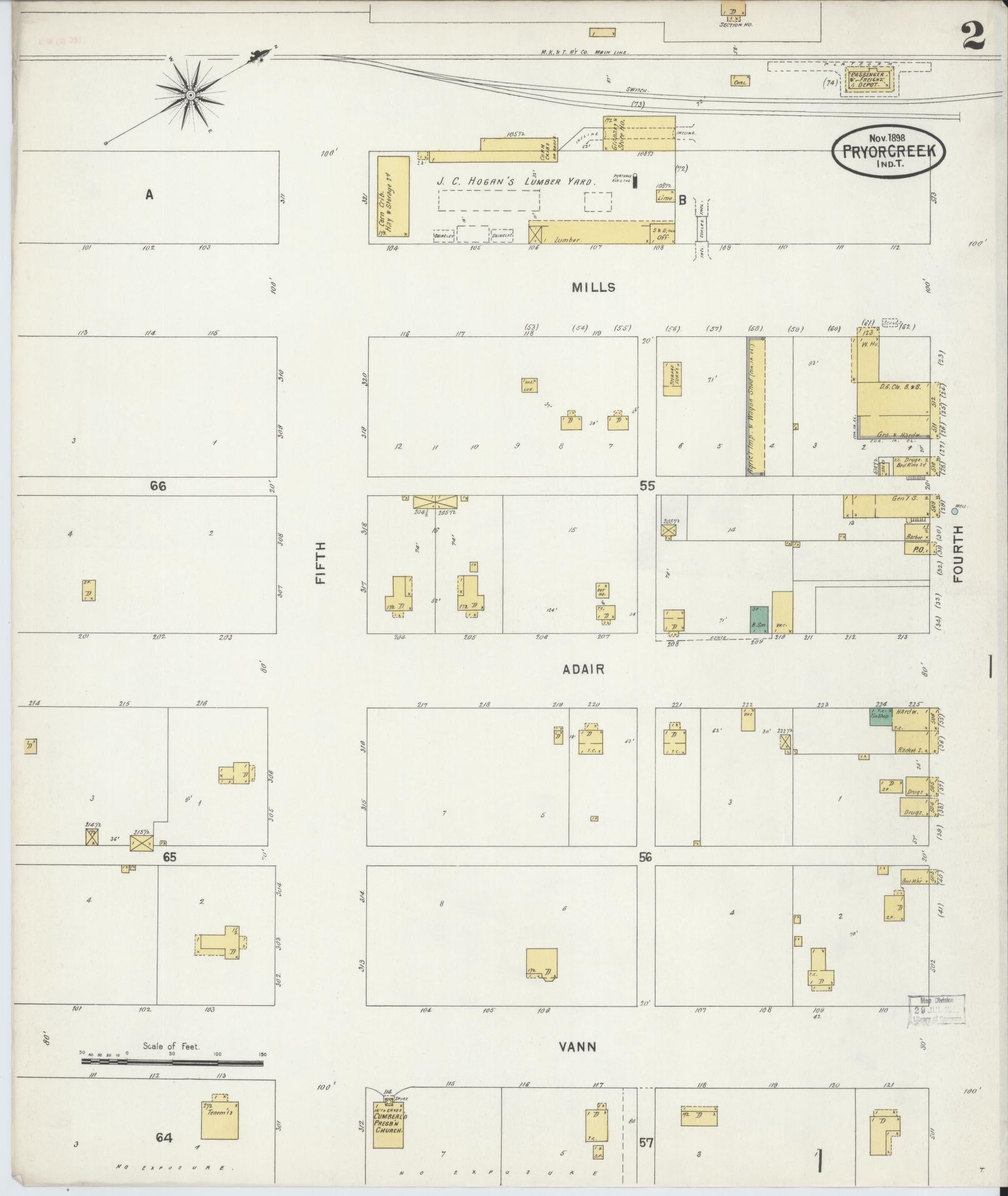 Sanborn Fire Insurance Map from Pryor Creek, Mayes County, Oklahoma (1898), Sheet #0002 - Historic Sanborn Fire Insurance Map Print, vintage old map wall art, antique decor, genealogy gift, Oklahoma Oklahoma map