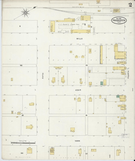 Sanborn Fire Insurance Map from Pryor Creek, Mayes County, Oklahoma (1898), Sheet #0002 - Historic Sanborn Fire Insurance Map Print, vintage old map wall art, antique decor, genealogy gift, Oklahoma Oklahoma map