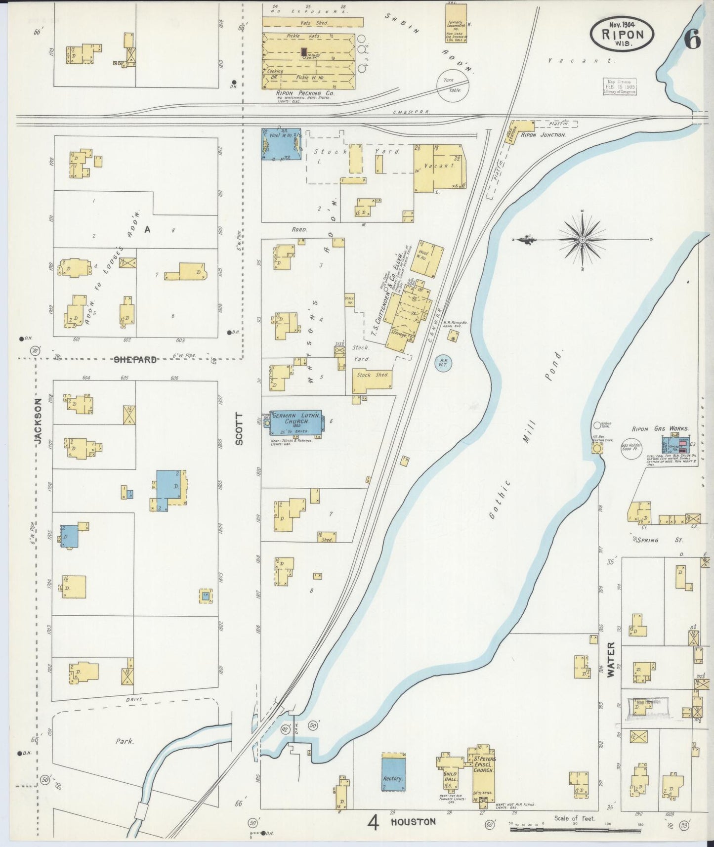 Sanborn Fire Insurance Map from Ripon, Fond du Lac County, Wisconsin (1904), Sheet #0006 - Complete Map Set gallery image, historic Sanborn map, vintage wall art, Wisconsin Wisconsin