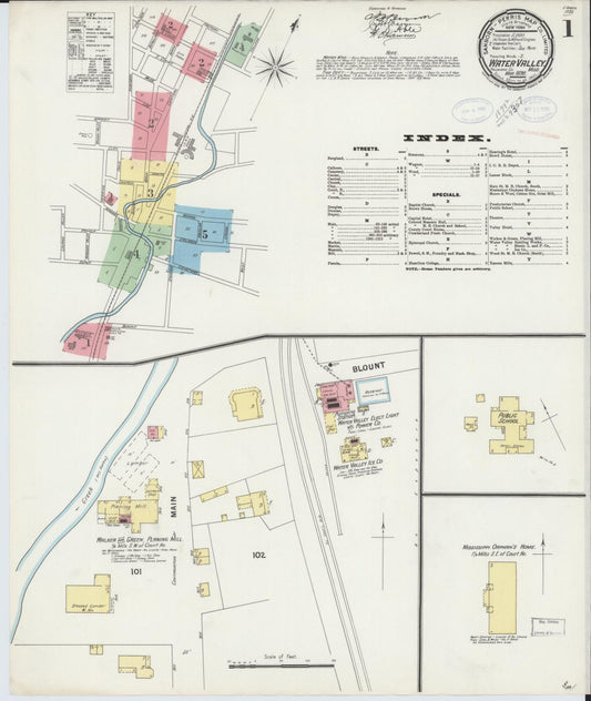 Sanborn Fire Insurance Map from Water Valley, Yalobusha County, Mississippi (1898), Sheet #0001 - Complete Map Set gallery image, historic Sanborn map, vintage wall art, Mississippi Mississippi