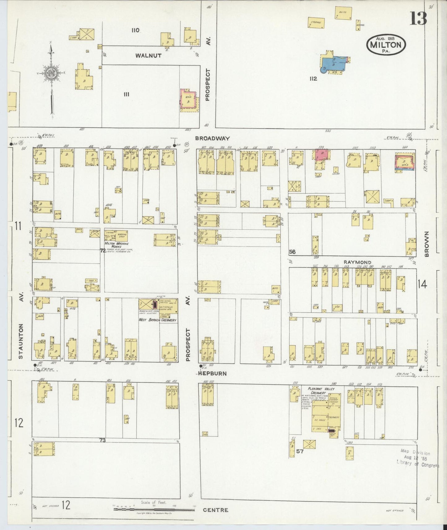 Sanborn Fire Insurance Map from Milton, Northumberland County, Pennsylvania (1918), Sheet #0013 - Complete Map Set gallery image, historic Sanborn map, vintage wall art, Pennsylvania Pennsylvania
