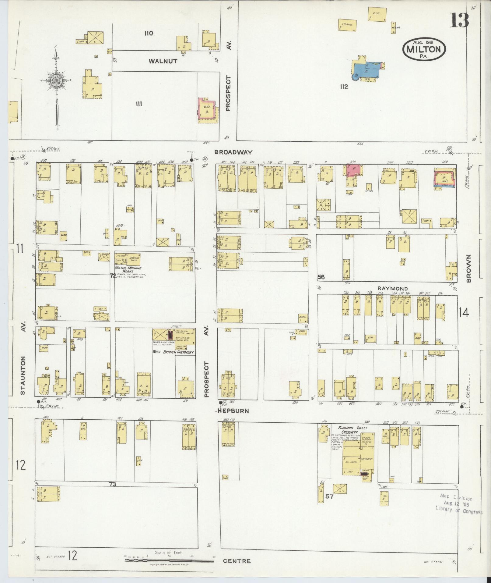 Sanborn Fire Insurance Map from Milton, Northumberland County, Pennsylvania (1918), Sheet #0013 - Complete Map Set gallery image, historic Sanborn map, vintage wall art, Pennsylvania Pennsylvania