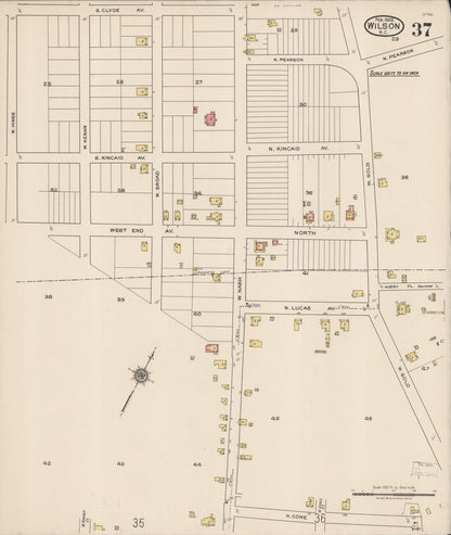 Sanborn Fire Insurance Map from Wilson, Wilson County, North Carolina (1922), Sheet #0037 - Historic Sanborn Fire Insurance Map Print, vintage old map wall art, antique decor, genealogy gift, North Carolina North Carolina map