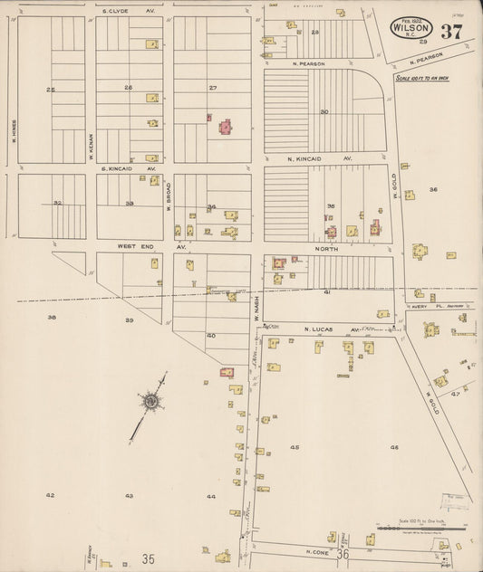 Sanborn Fire Insurance Map from Wilson, Wilson County, North Carolina (1922), Sheet #0037 - Historic Sanborn Fire Insurance Map Print, vintage old map wall art, antique decor, genealogy gift, North Carolina North Carolina map
