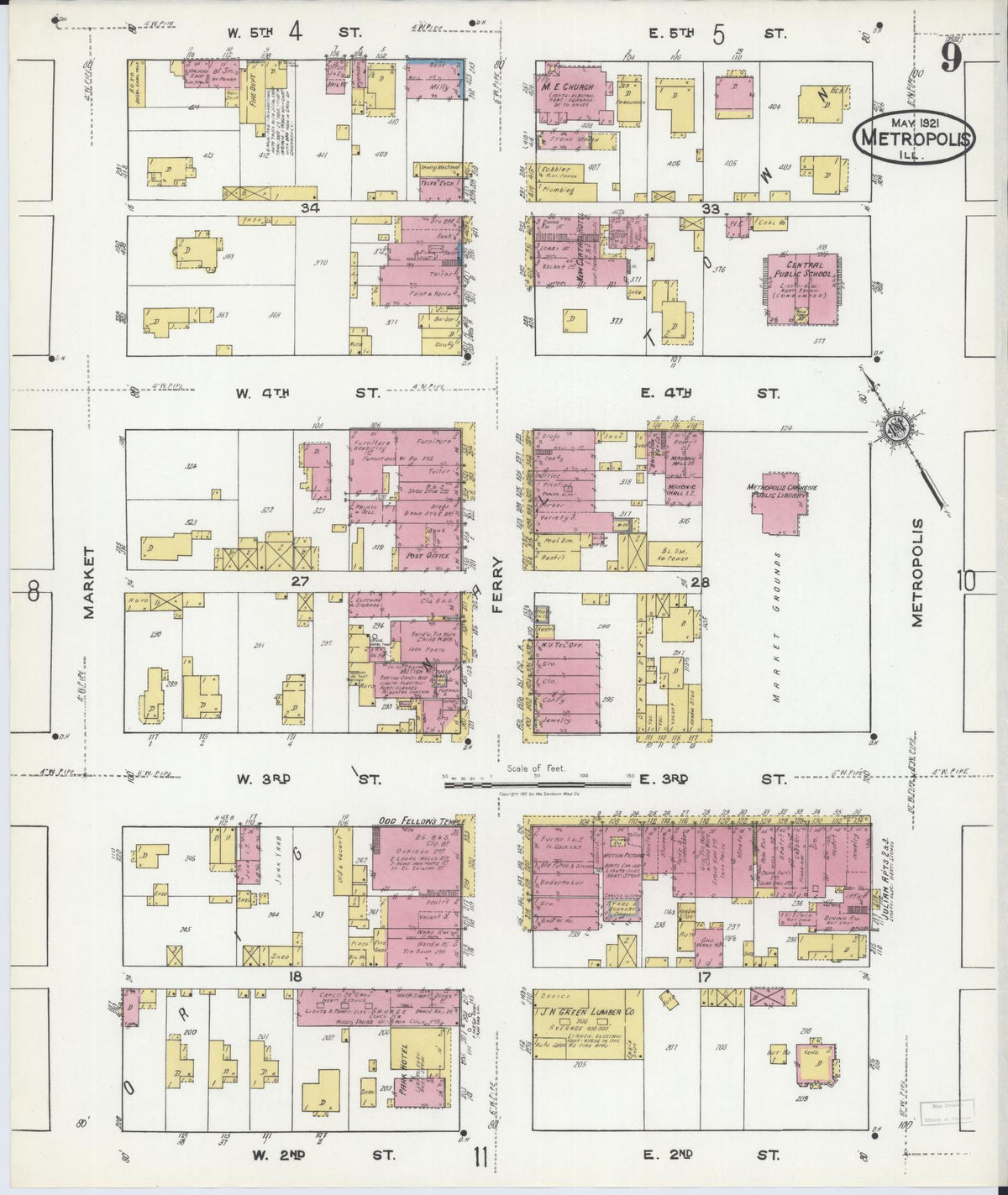 Sanborn Fire Insurance Map from Metropolis, Massac County, Illinois (1921), Sheet #0009 - Complete Map Set gallery image, historic Sanborn map, vintage wall art, Illinois Illinois