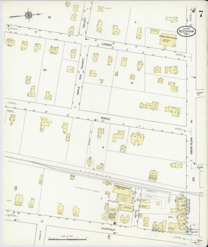 Sanborn Fire Insurance Map from Needham, Norfolk County, Massachusetts (1912), Sheet #0007 - Complete Map Set gallery image, historic Sanborn map, vintage wall art, Massachusetts Massachusetts