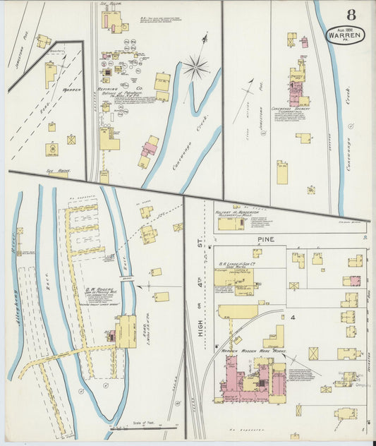 Sanborn Fire Insurance Map from Warren, Warren County, Pennsylvania (1892), Sheet #0008 - Historic Sanborn Fire Insurance Map Print, vintage old map wall art, antique decor, genealogy gift, Pennsylvania Pennsylvania map