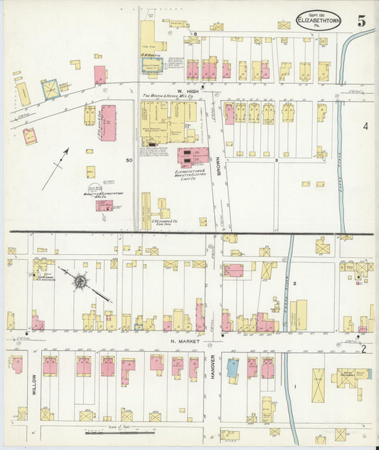 Sanborn Fire Insurance Map from Elizabethtown, Lancaster County, Pennsylvania (1911), Sheet #0005 - Historic Sanborn Fire Insurance Map Print, vintage old map wall art, antique decor, genealogy gift, Pennsylvania Pennsylvania map