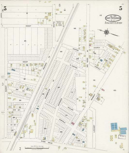Sanborn Fire Insurance Map from East Paterson, Bergen County, New Jersey (1925), Sheet #0005 - Historic Sanborn Fire Insurance Map Print, vintage old map wall art, antique decor, genealogy gift, New Jersey New Jersey map