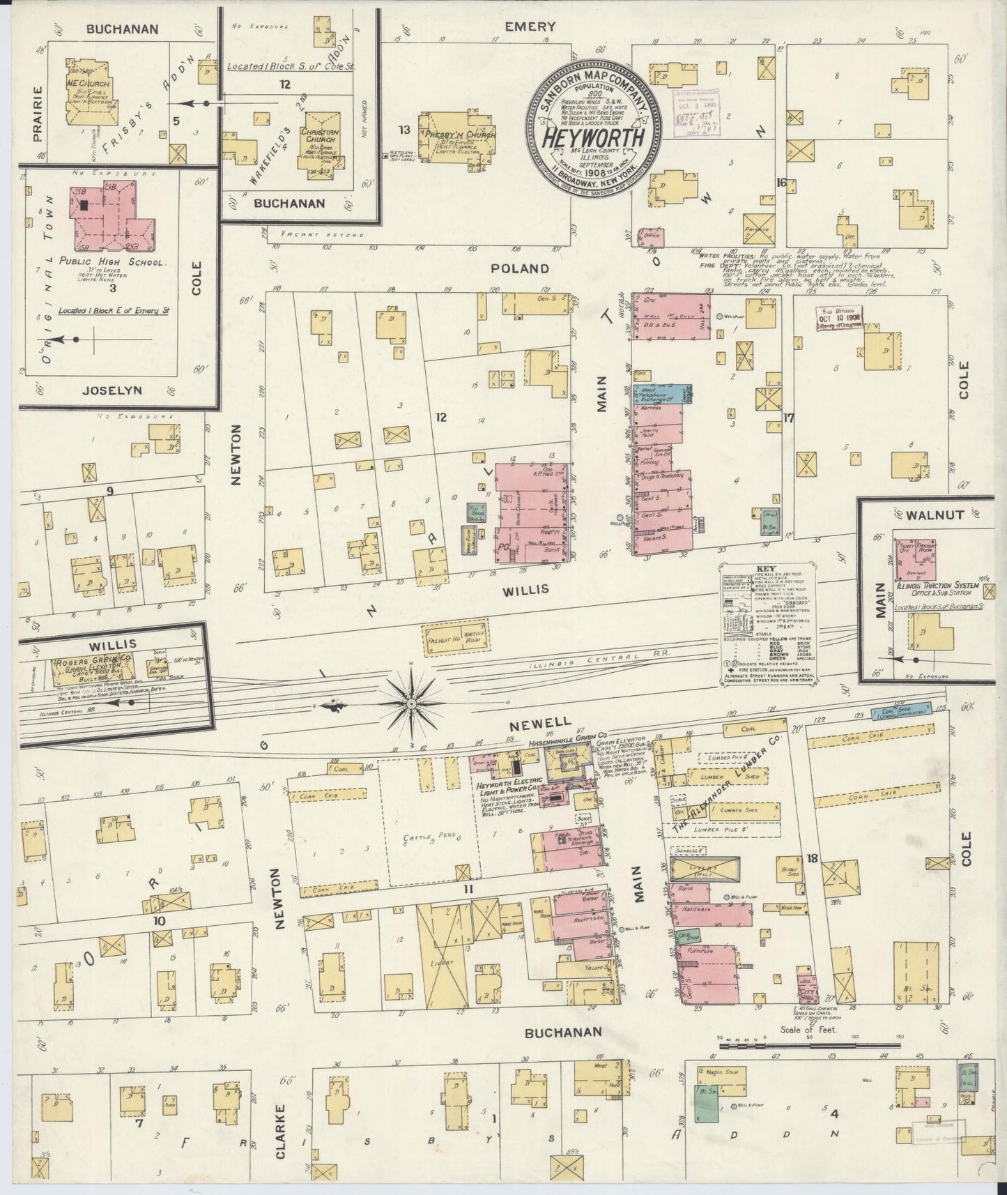Sanborn Fire Insurance Map from Heyworth, McLean County, Illinois (1908), Sheet #0001 - Historic Sanborn Fire Insurance Map Print, vintage old map wall art, antique decor, genealogy gift, Illinois Illinois map