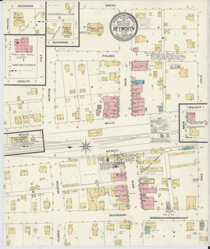 Sanborn Fire Insurance Map from Heyworth, McLean County, Illinois (1908), Sheet #0001 - Historic Sanborn Fire Insurance Map Print, vintage old map wall art, antique decor, genealogy gift, Illinois Illinois map