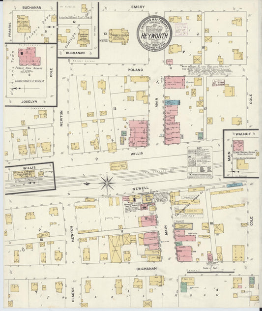 Sanborn Fire Insurance Map from Heyworth, McLean County, Illinois (1908), Sheet #0001 - Historic Sanborn Fire Insurance Map Print, vintage old map wall art, antique decor, genealogy gift, Illinois Illinois map