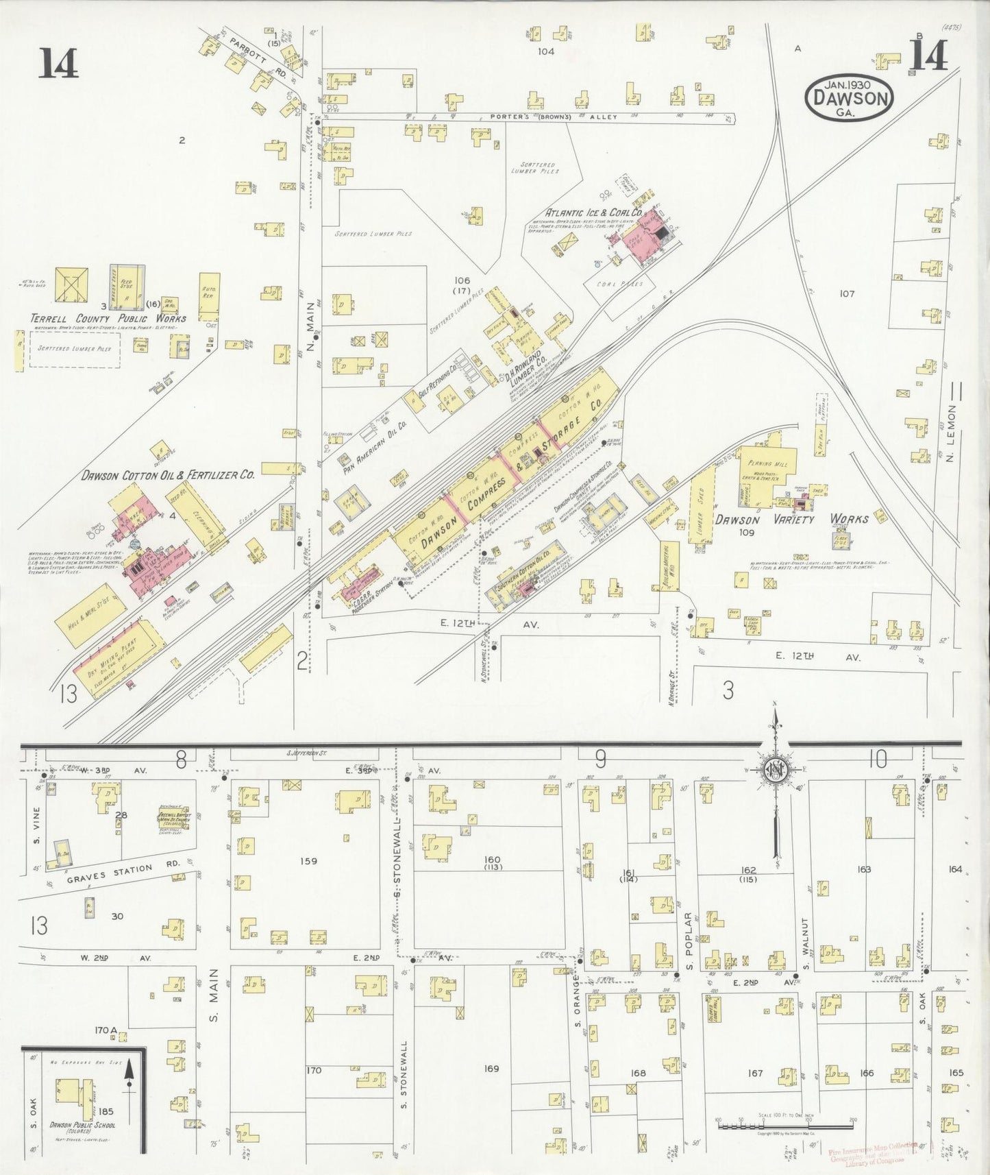 Sanborn Fire Insurance Map from Dawson, Terrell County, Georgia (1930), Sheet #0014 - Complete Map Set gallery image, historic Sanborn map, vintage wall art, Georgia Georgia