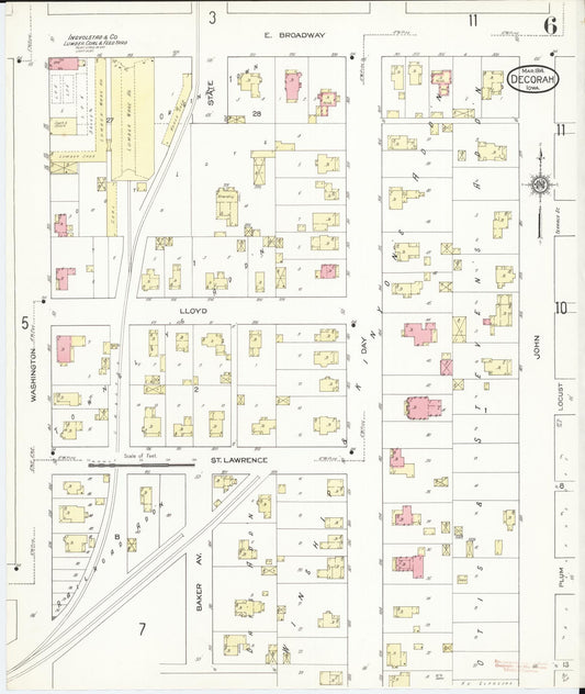 Sanborn Fire Insurance Map from Decorah, Winneshiek County, Iowa (1914), Sheet #0006 - Historic Sanborn Fire Insurance Map Print, vintage old map wall art