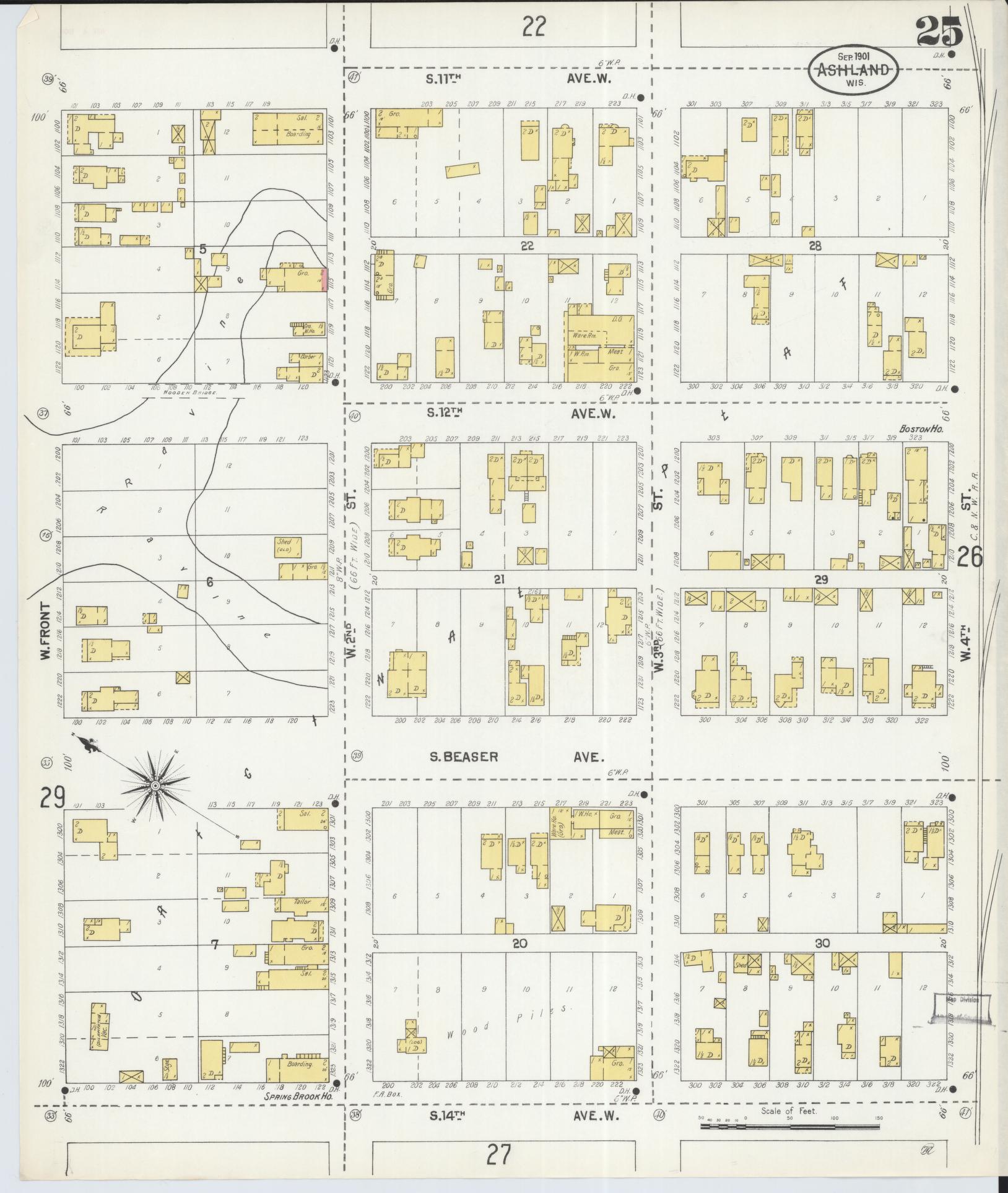 Sanborn Fire Insurance Map from Ashland, Ashland County, Wisconsin (1901), Sheet #0025 - Complete Map Set gallery image, historic Sanborn map, vintage wall art, Wisconsin Wisconsin