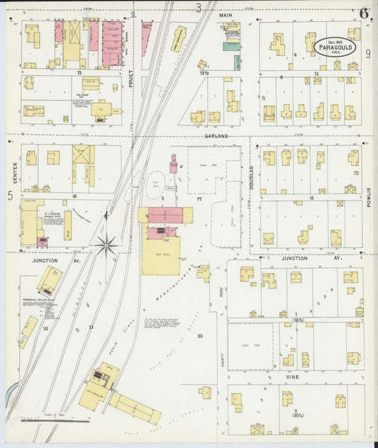 Sanborn Fire Insurance Map from Paragould, Greene County, Arkansas (1903), Sheet #0006 - Historic Sanborn Fire Insurance Map Print, vintage old map wall art, antique decor, genealogy gift, Arkansas Arkansas map