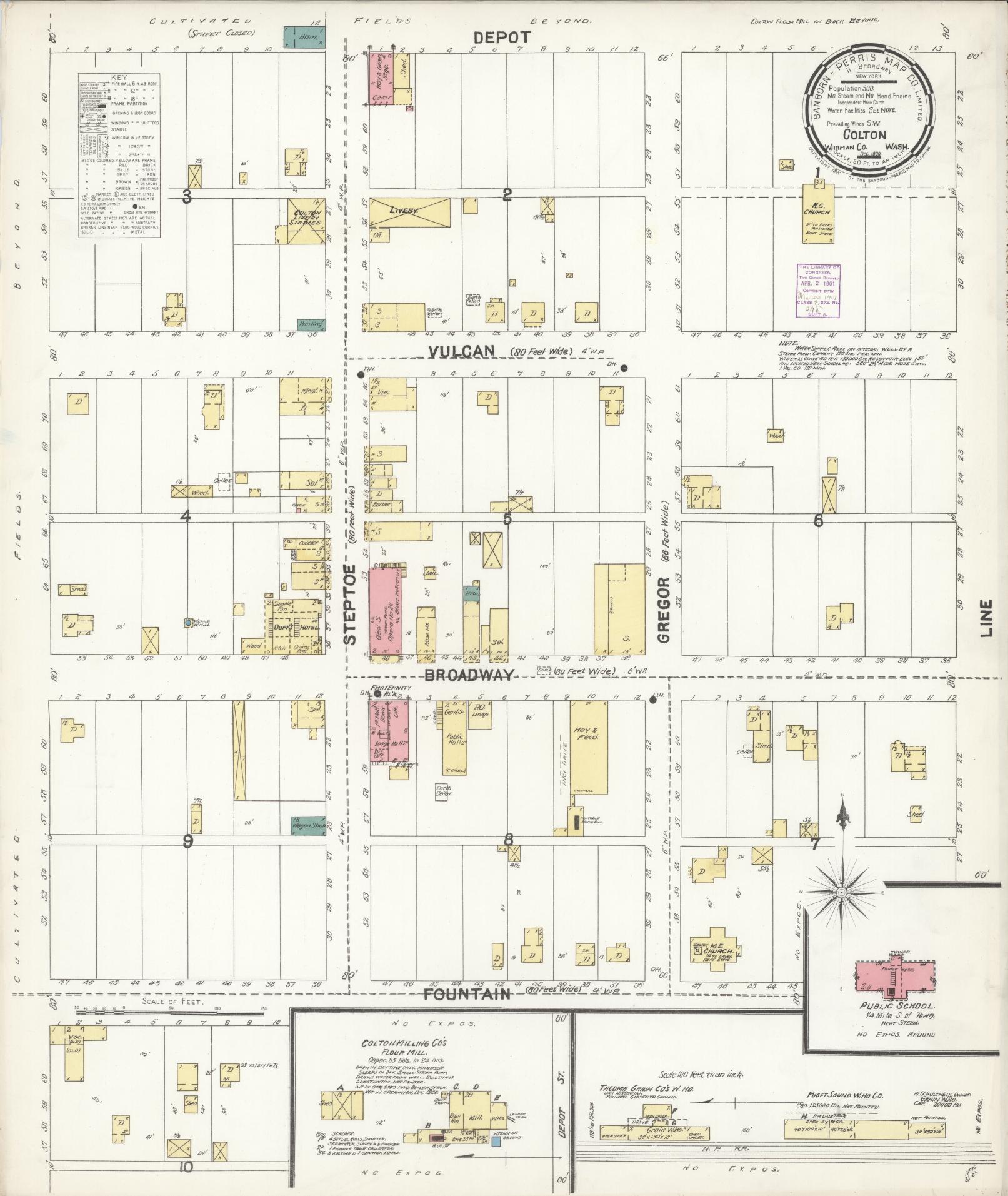 Sanborn Fire Insurance Map from Colton, Whitman County, Washington (1900), Sheet #0001 - Historic Sanborn Fire Insurance Map Print, vintage old map wall art, antique decor, genealogy gift, Washington Washington map