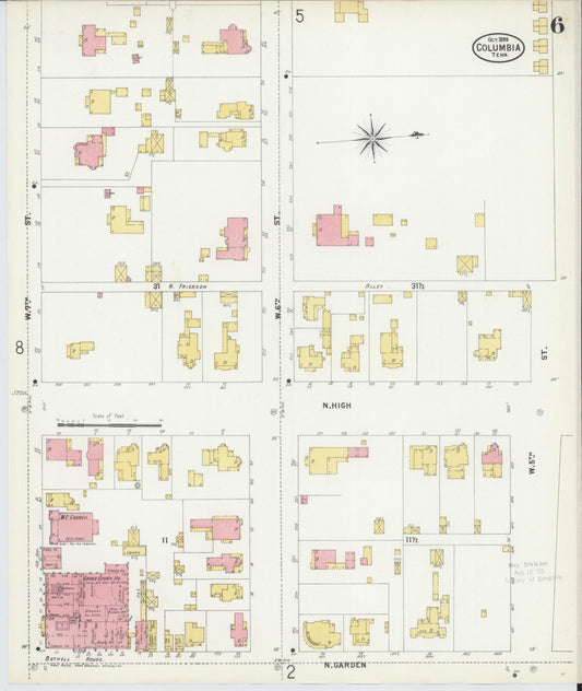 Sanborn Fire Insurance Map from Columbia, Maury County, Tennessee (1899), Sheet #0006 - Historic Sanborn Fire Insurance Map Print, vintage old map wall art, antique decor, genealogy gift, Tennessee Tennessee map