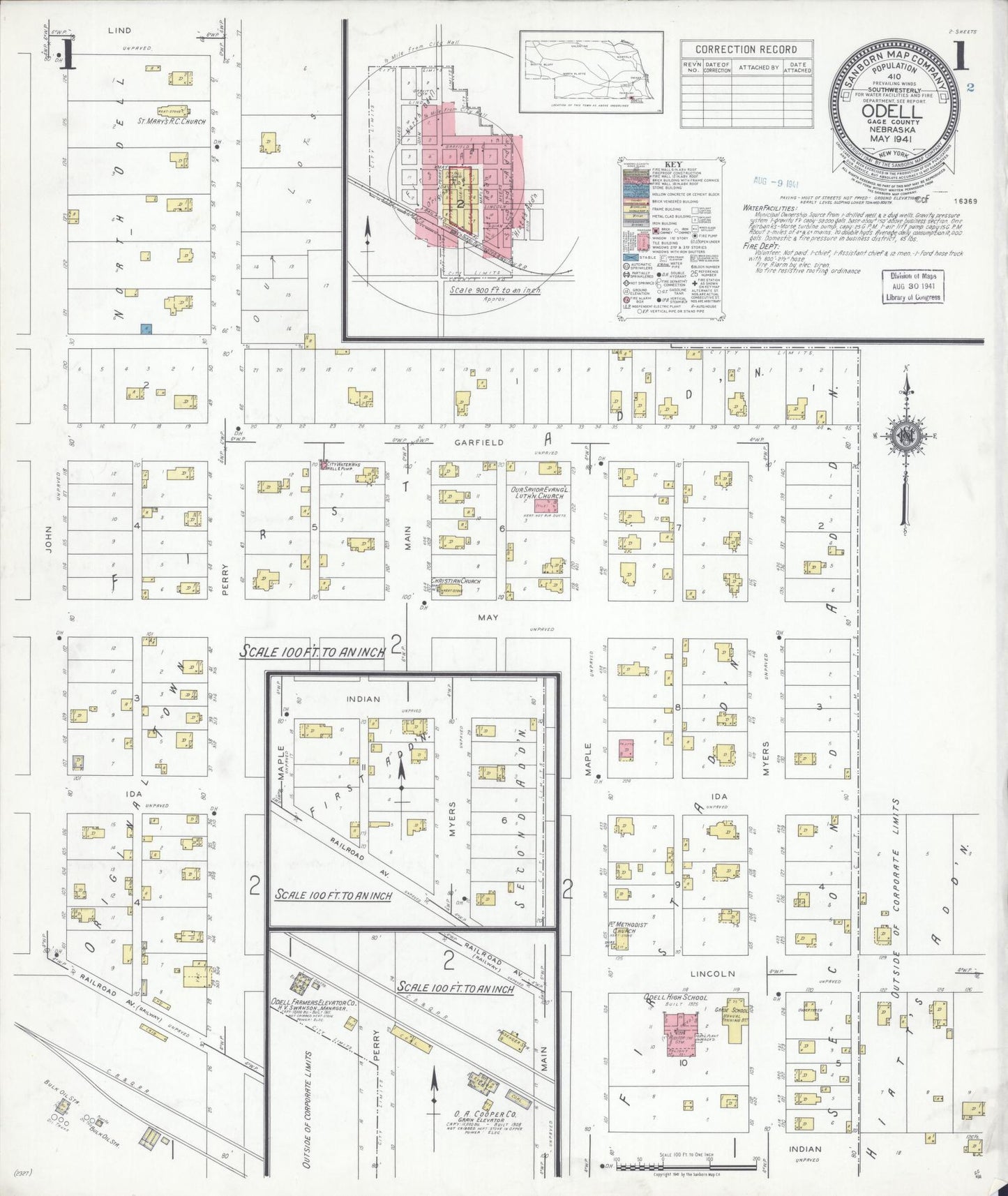 Sanborn Fire Insurance Map from Odell, Gage County, Nebraska (1941), Sheet #0001 - Complete Map Set gallery image, historic Sanborn map, vintage wall art, Nebraska Nebraska