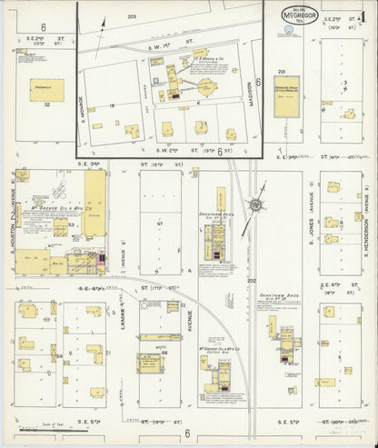Sanborn Fire Insurance Map from McGregor, McLennan County, Texas (1915), Sheet #0004 - Complete Map Set gallery image, historic Sanborn map, vintage wall art, Texas Texas
