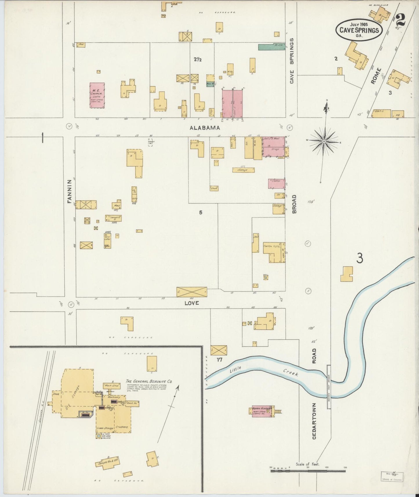 Sanborn Fire Insurance Map from Cave Springs, Floyd County, Georgia (1905), Sheet #0002 - Complete Map Set gallery image, historic Sanborn map, vintage wall art, Georgia Georgia