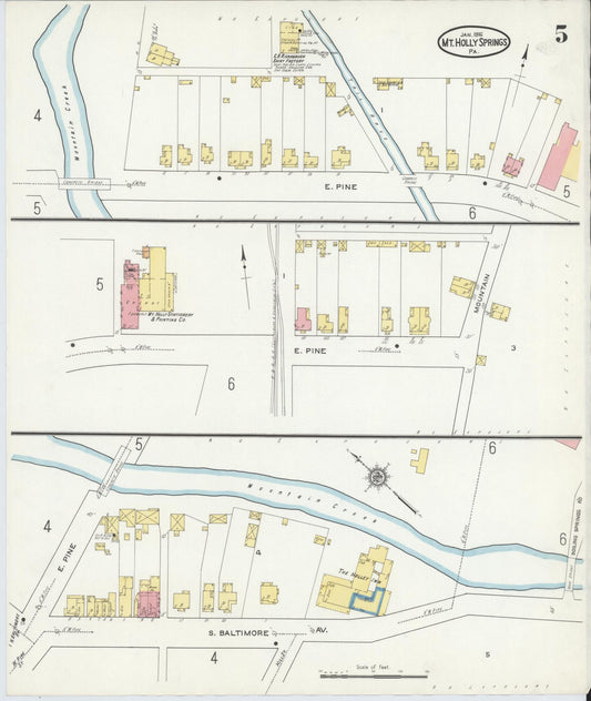 Sanborn Fire Insurance Map from Mount Holly Springs, Cumberland County, Pennsylvania (1916), Sheet #0005 - Historic Sanborn Fire Insurance Map Print, vintage old map wall art, antique decor, genealogy gift, Pennsylvania Pennsylvania map