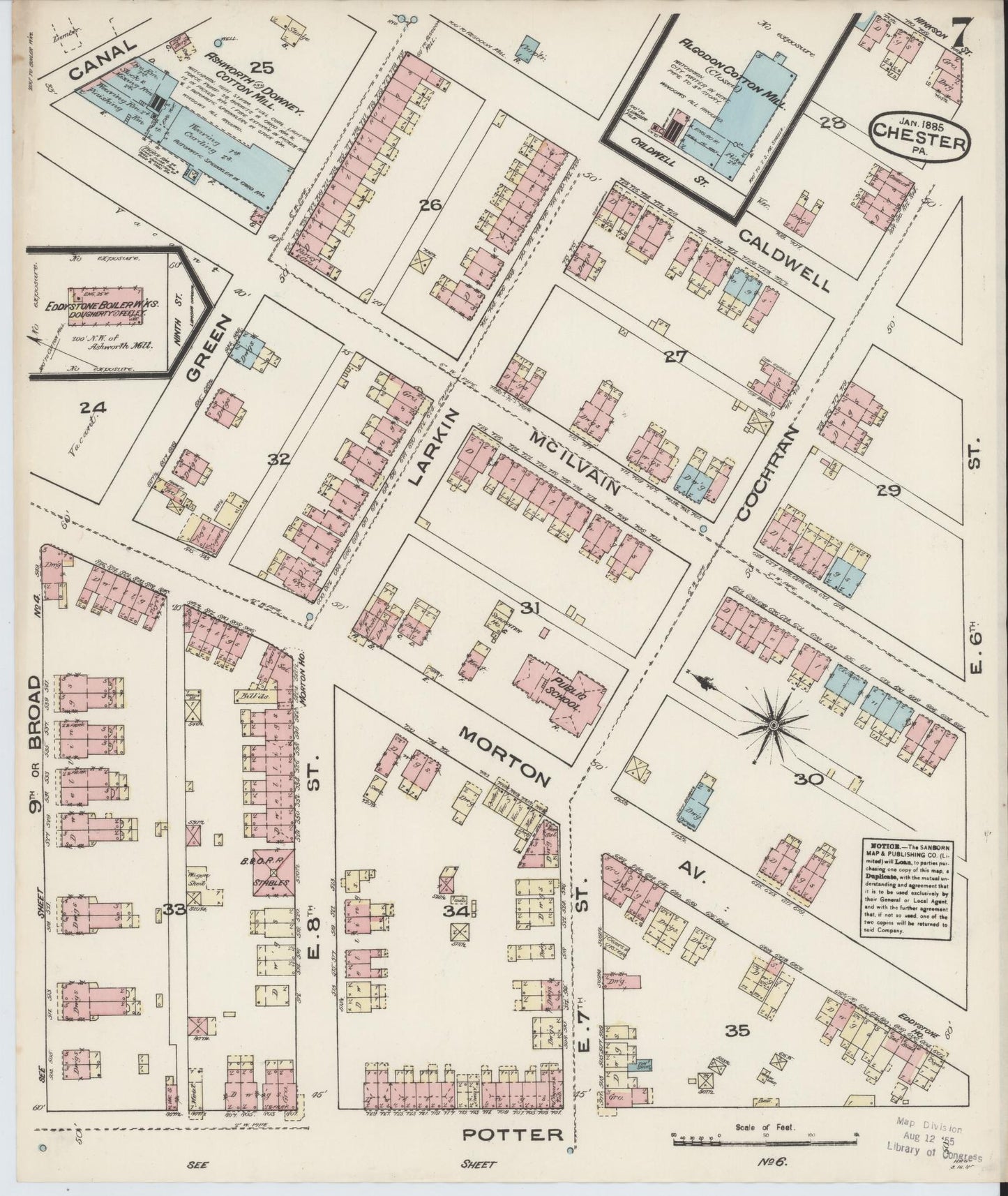 Sanborn Fire Insurance Map from Chester, Delaware County, Pennsylvania (1885), Sheet #0007 - Historic Sanborn Fire Insurance Map Print, vintage old map wall art, antique decor, genealogy gift, Pennsylvania Pennsylvania map