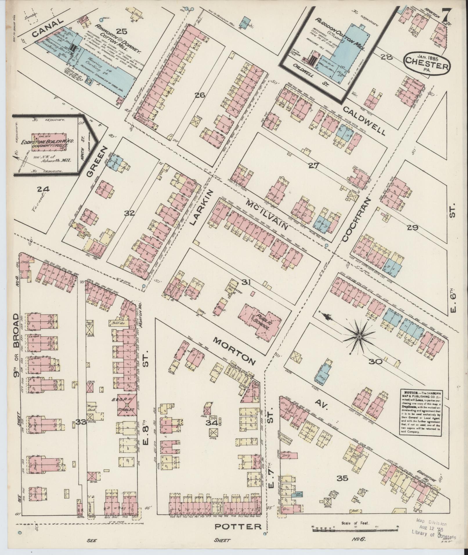 Sanborn Fire Insurance Map from Chester, Delaware County, Pennsylvania (1885), Sheet #0007 - Historic Sanborn Fire Insurance Map Print, vintage old map wall art, antique decor, genealogy gift, Pennsylvania Pennsylvania map