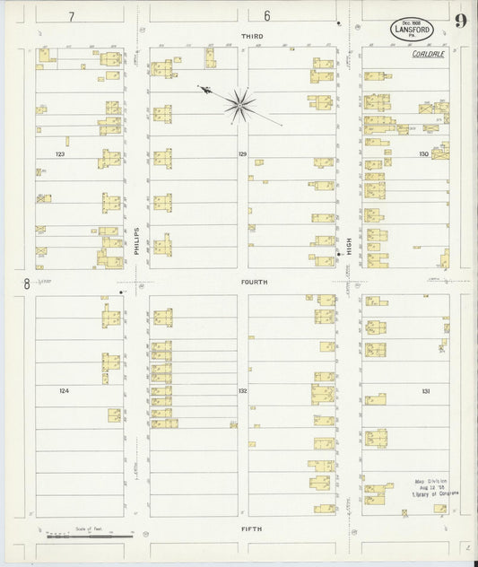 Sanborn Fire Insurance Map from Lansford, Carbon County, Pennsylvania (1908), Sheet #0009 - Historic Sanborn Fire Insurance Map Print, vintage old map wall art, antique decor, genealogy gift, Pennsylvania Pennsylvania map