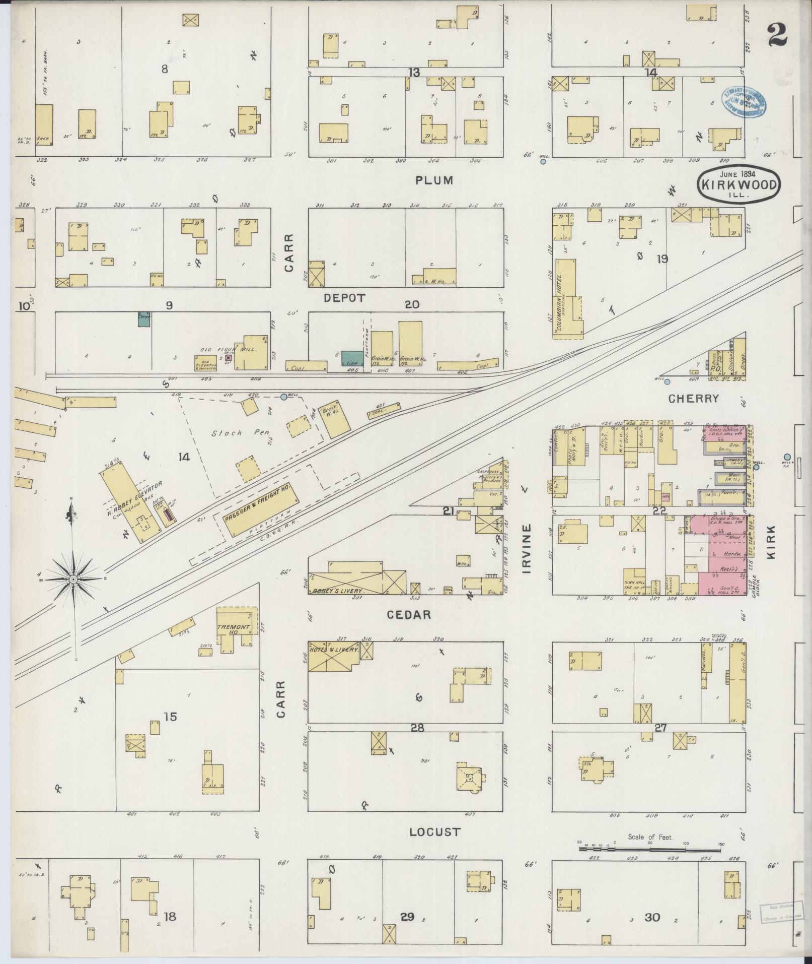 Sanborn Fire Insurance Map from Kirkwood, Warren County, Illinois (1894), Sheet #0002 - Historic Sanborn Fire Insurance Map Print, vintage old map wall art, antique decor, genealogy gift, Illinois Illinois map