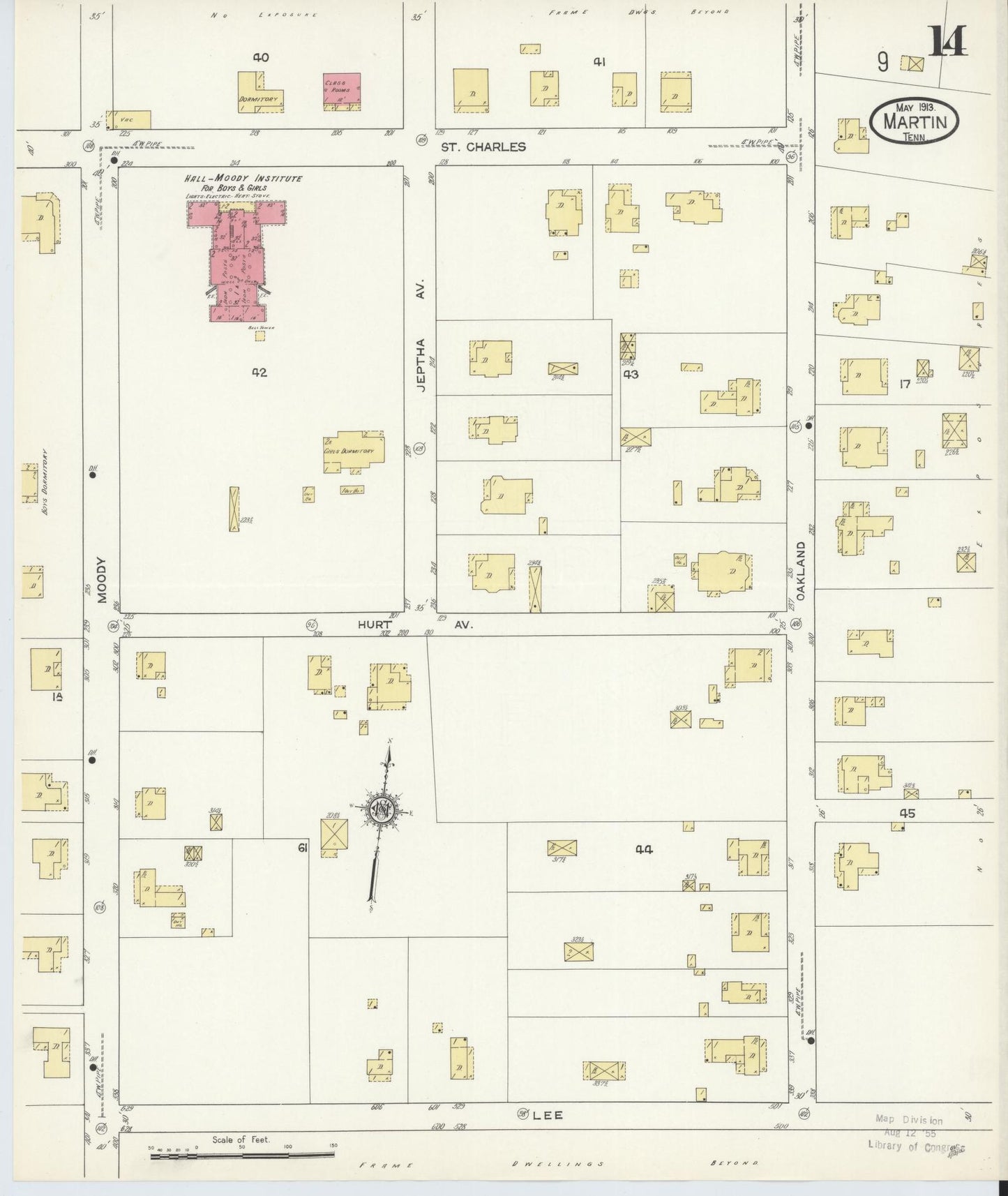 Sanborn Fire Insurance Map from Martin, Weakley County, Tennessee (1913), Sheet #0014 - Complete Map Set gallery image, historic Sanborn map, vintage wall art, Tennessee Tennessee