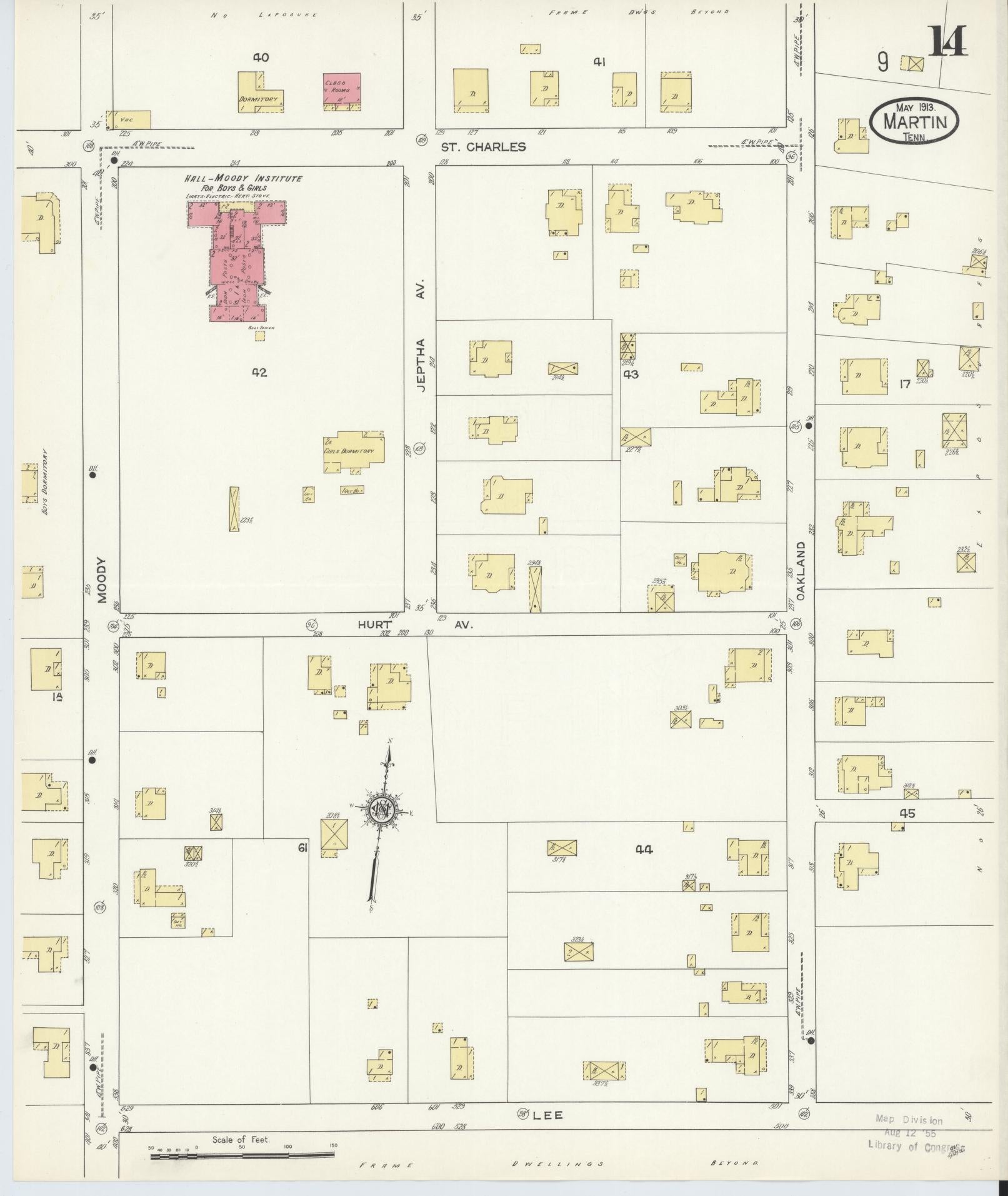 Sanborn Fire Insurance Map from Martin, Weakley County, Tennessee (1913), Sheet #0014 - Complete Map Set gallery image, historic Sanborn map, vintage wall art, Tennessee Tennessee
