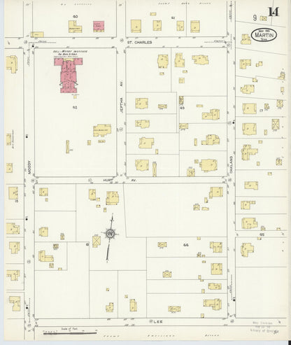 Sanborn Fire Insurance Map from Martin, Weakley County, Tennessee (1913), Sheet #0014 - Complete Map Set gallery image, historic Sanborn map, vintage wall art, Tennessee Tennessee