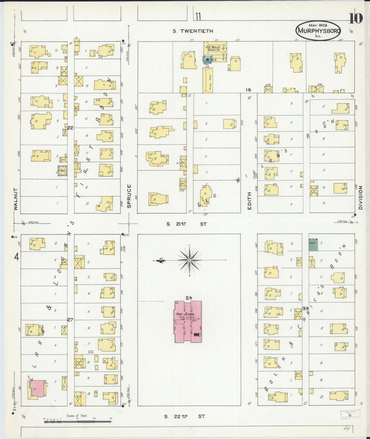 Sanborn Fire Insurance Map from Murphysboro, Jackson County, Illinois (1909), Sheet #0010 - Complete Map Set gallery image, historic Sanborn map, vintage wall art, Illinois Illinois