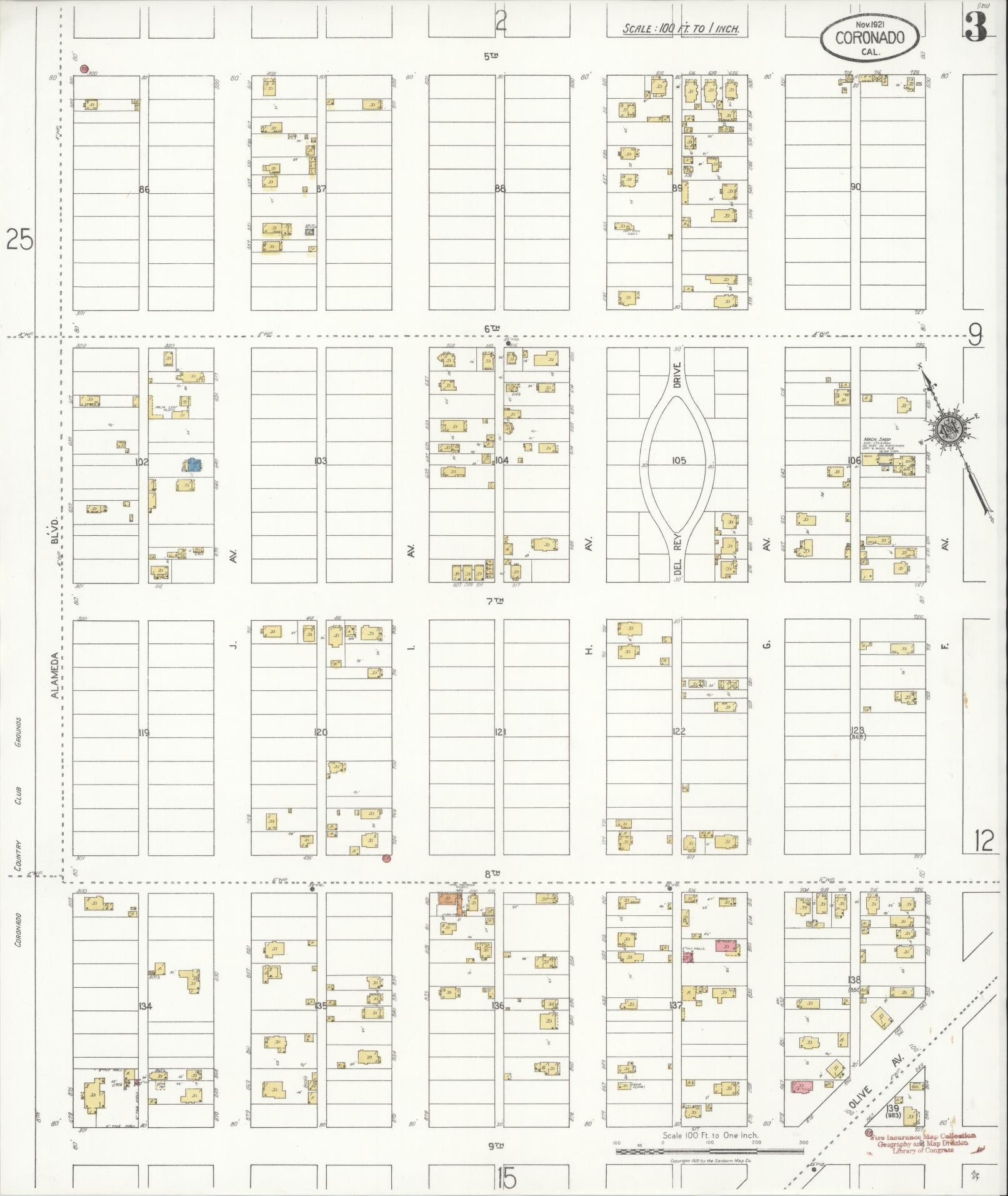 Sanborn Fire Insurance Map from Coronado, San Diego County, California (1921), Sheet #0003 - Historic Sanborn Fire Insurance Map Print, vintage old map wall art, antique decor, genealogy gift, California California map