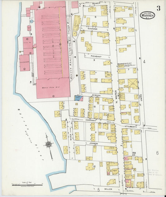 Sanborn Fire Insurance Map from Warren, Bristol County, Rhode Island (1920), Sheet #0003 - Historic Sanborn Fire Insurance Map Print, vintage old map wall art, antique decor, genealogy gift, Rhode Island Rhode Island map