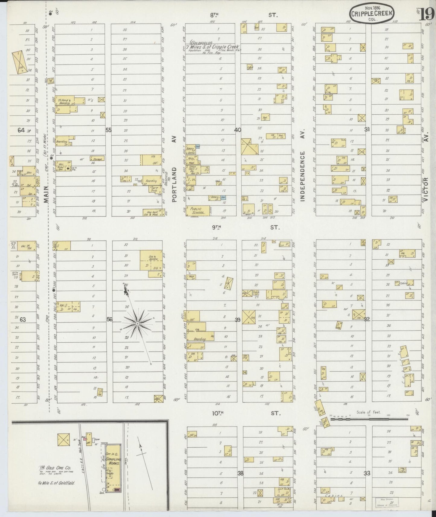 Sanborn Fire Insurance Map from Cripple Creek, Teller County, Colorado (1896), Sheet #0019 - Historic Sanborn Fire Insurance Map Print, vintage old map wall art, antique decor, genealogy gift, Colorado Colorado map