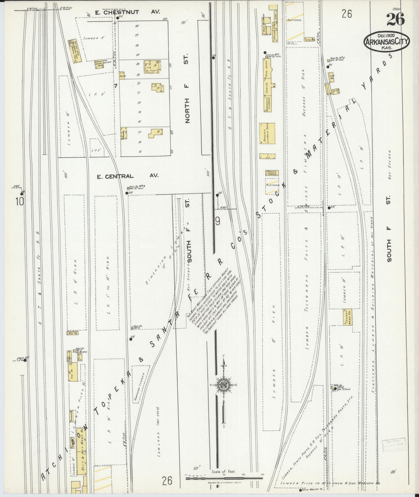 Sanborn Fire Insurance Map from Arkansas City, Cowley County, Kansas (1920), Sheet #0026 - Historic Sanborn Fire Insurance Map Print, vintage old map wall art, antique decor, genealogy gift, Arkansas Arkansas map