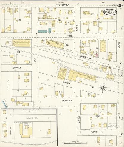 Sanborn Fire Insurance Map from Roseburg, Douglas County, Oregon (1892), Sheet #0003 - Complete Map Set gallery image, historic Sanborn map, vintage wall art, Oregon Oregon